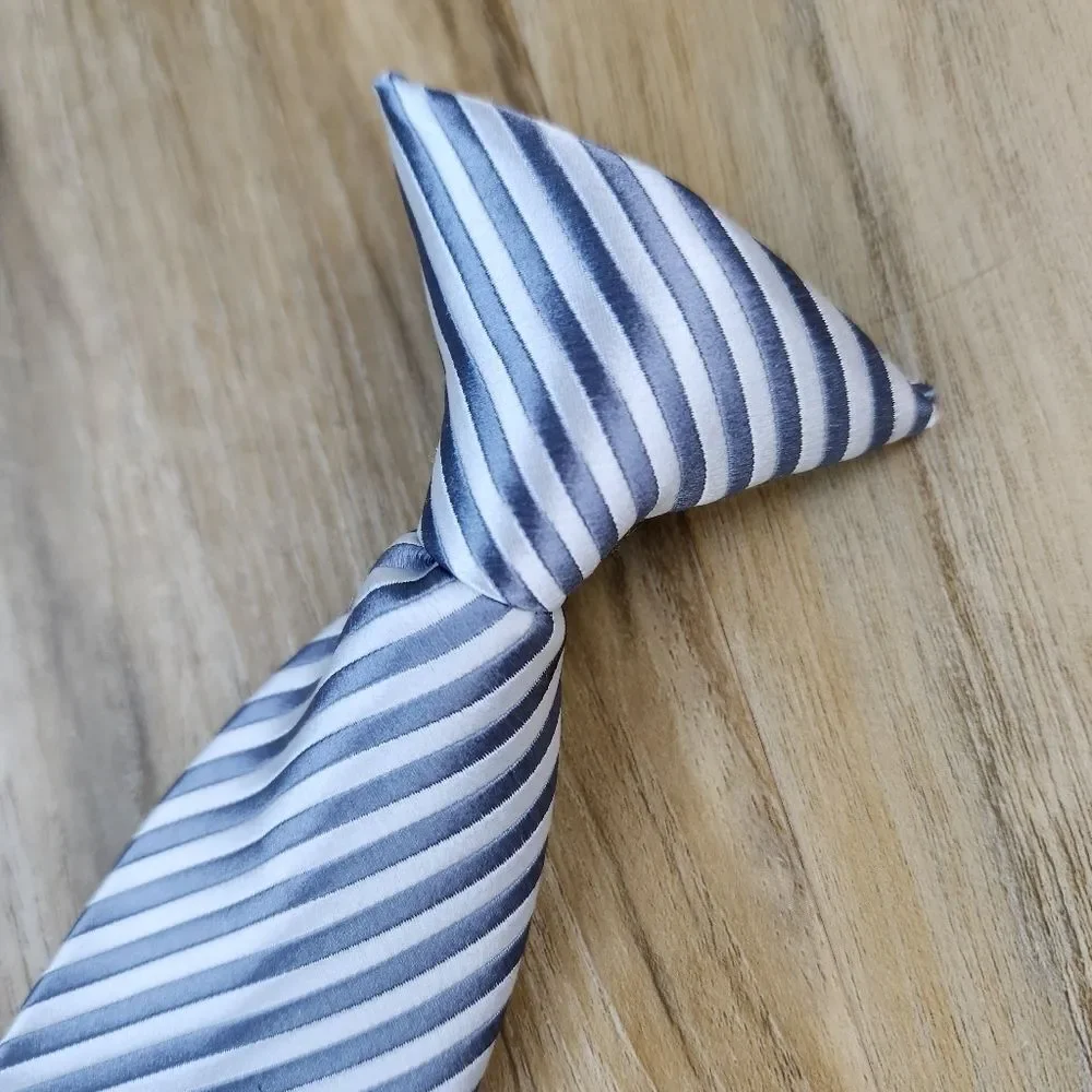 💜Silver & Gray Striped Pre-Tied Clip-on Tie Youth Large 12/14